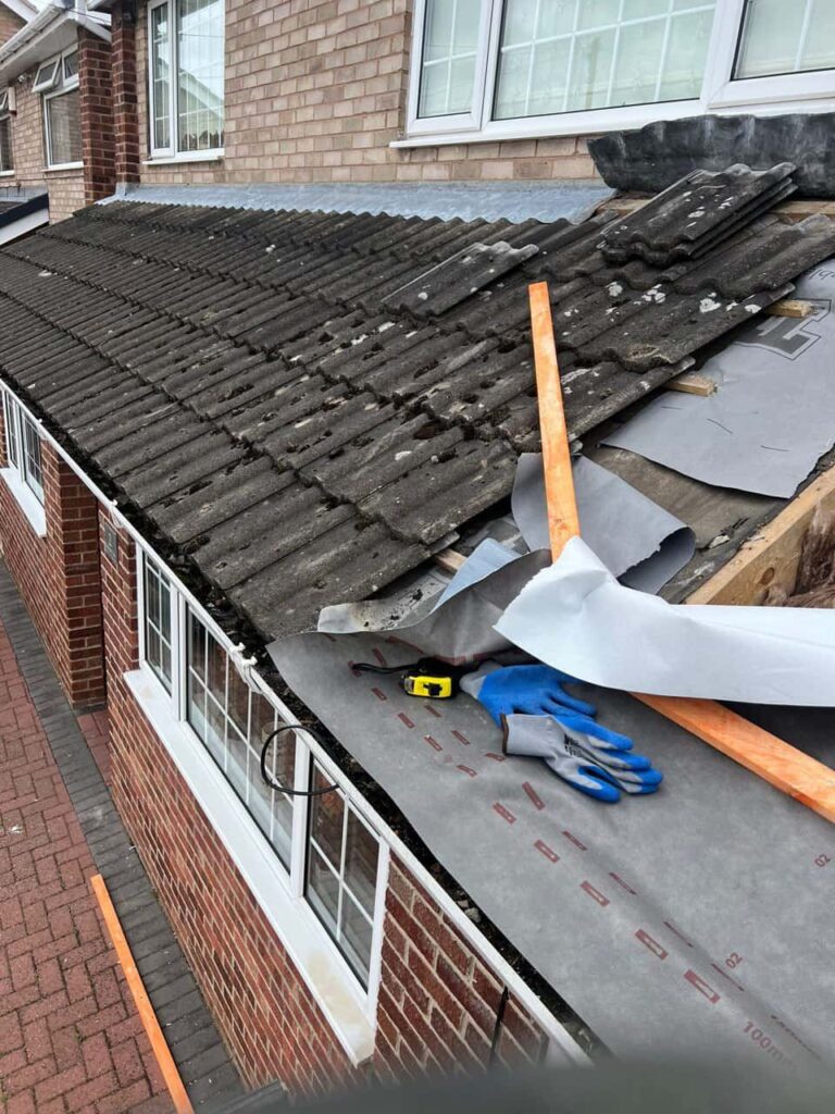 This is a photo of a pitched roof which is being repaired. The existing roof was leaking badly. Works carried out by Biggin Hill Roofing Repairs